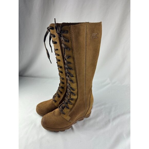 Sorel Women's Camel Suede Joan of Arctic Wedge II Lace Up Tall Boots Size 6.5 - Picture 1 of 7